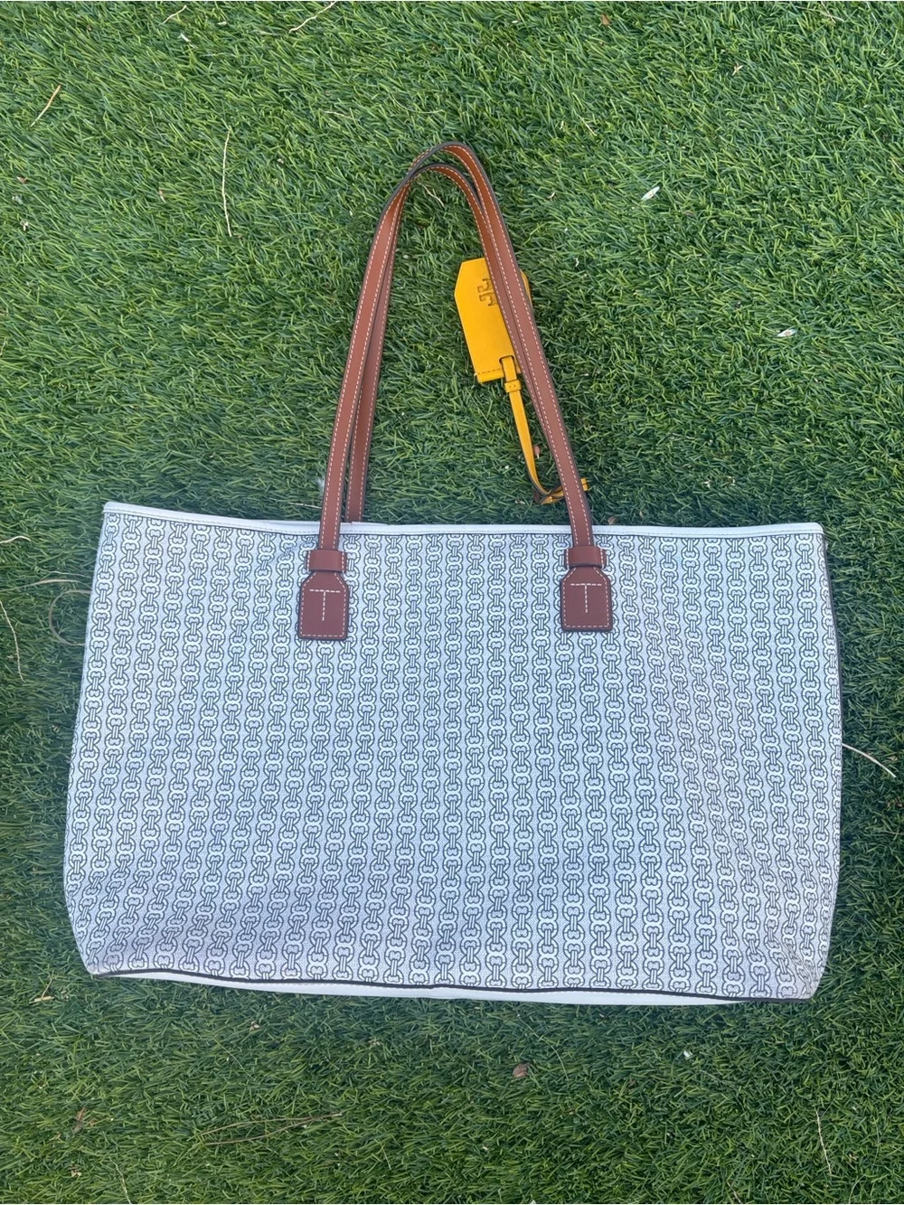 Tory Burch Gemini Canvas Daisy Applique Tote Bag LARGE Size